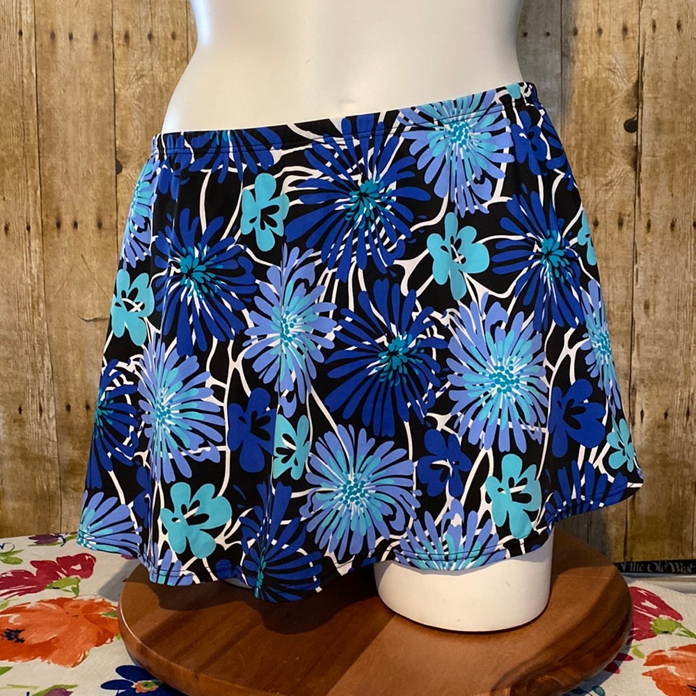 Blair Blue Floral One-Piece Swim Skirt